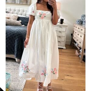 Embroidered Midi White Dress